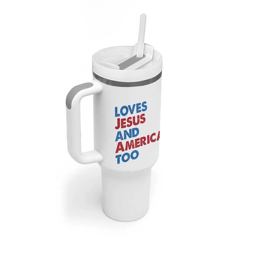 Loves Jesus and America Too Tumbler With Handle 4th of July Patriotic - Wonder Print Shop