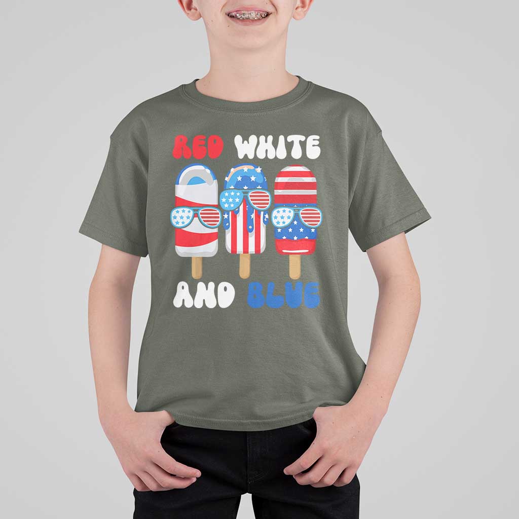 Red White Blue Popsicle 4th of July T Shirt For Kid Patriotic USA Flag - Wonder Print Shop