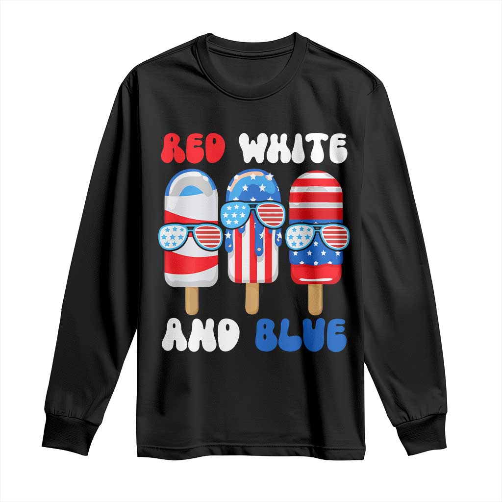 Red White Blue Popsicle 4th of July Long Sleeve Shirt Patriotic USA Flag - Wonder Print Shop