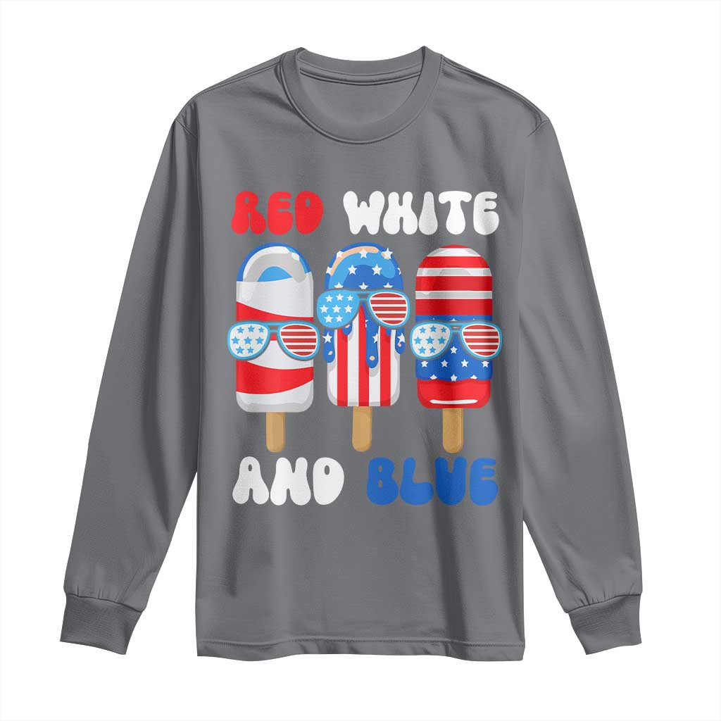 Red White Blue Popsicle 4th of July Long Sleeve Shirt Patriotic USA Flag - Wonder Print Shop