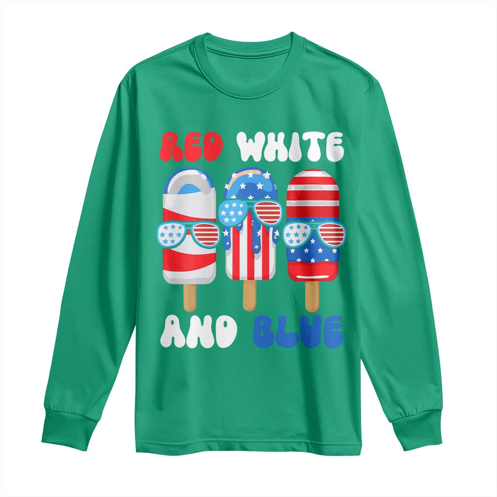 Red White Blue Popsicle 4th of July Long Sleeve Shirt Patriotic USA Flag - Wonder Print Shop