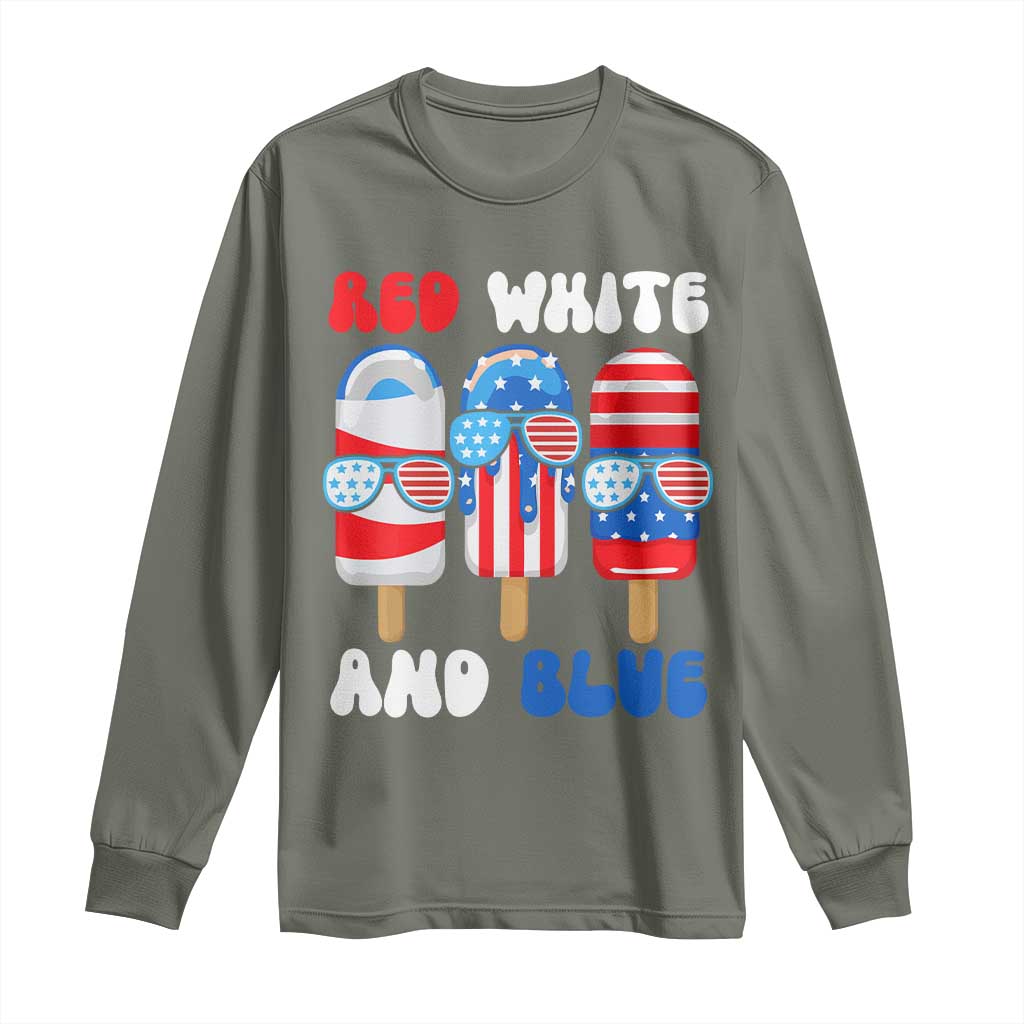 Red White Blue Popsicle 4th of July Long Sleeve Shirt Patriotic USA Flag - Wonder Print Shop
