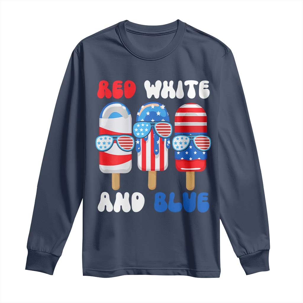 Red White Blue Popsicle 4th of July Long Sleeve Shirt Patriotic USA Flag - Wonder Print Shop