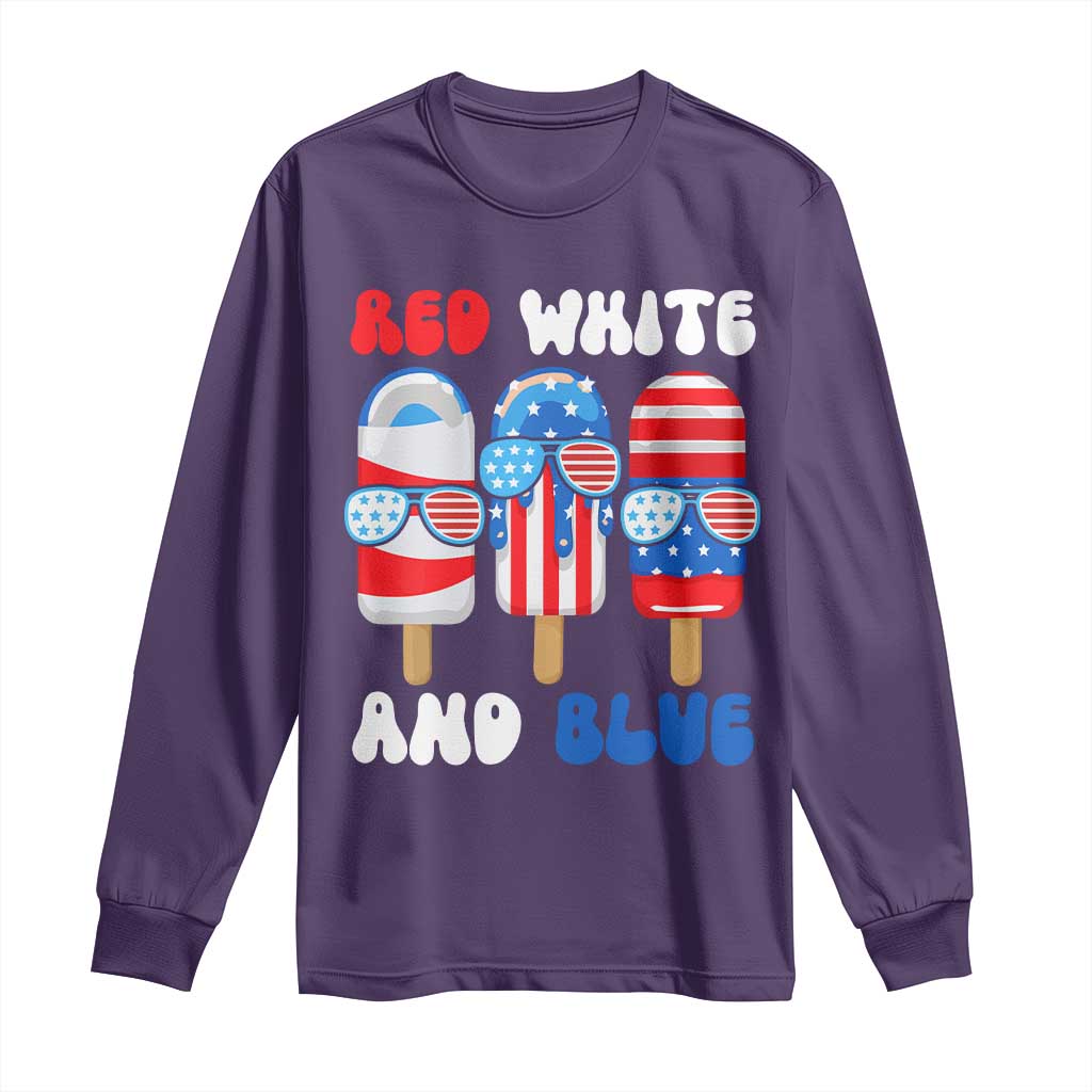 Red White Blue Popsicle 4th of July Long Sleeve Shirt Patriotic USA Flag - Wonder Print Shop