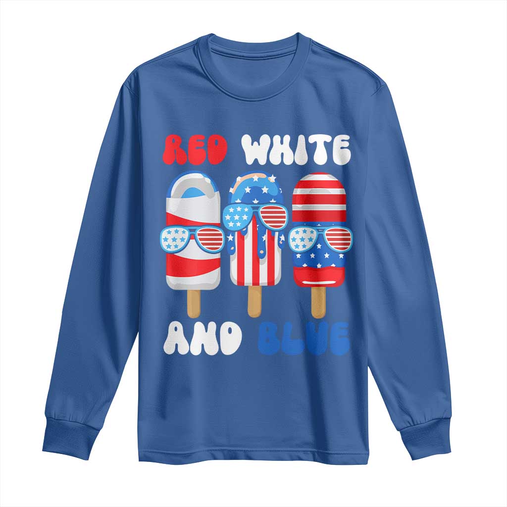 Red White Blue Popsicle 4th of July Long Sleeve Shirt Patriotic USA Flag - Wonder Print Shop
