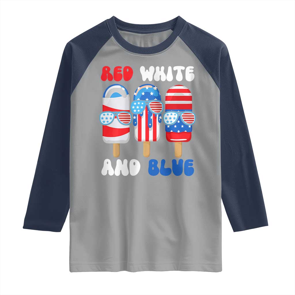 Red White Blue Popsicle 4th of July Raglan Shirt Patriotic USA Flag - Wonder Print Shop