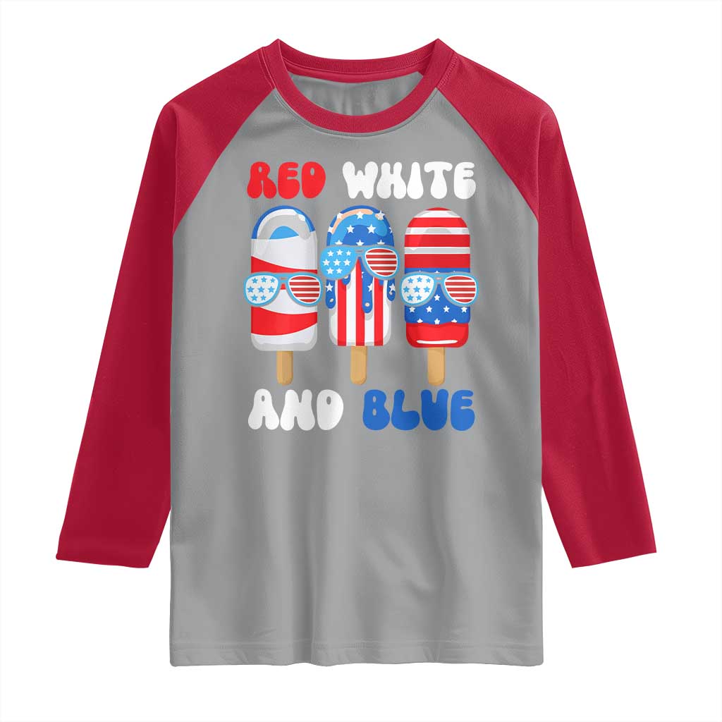 Red White Blue Popsicle 4th of July Raglan Shirt Patriotic USA Flag - Wonder Print Shop