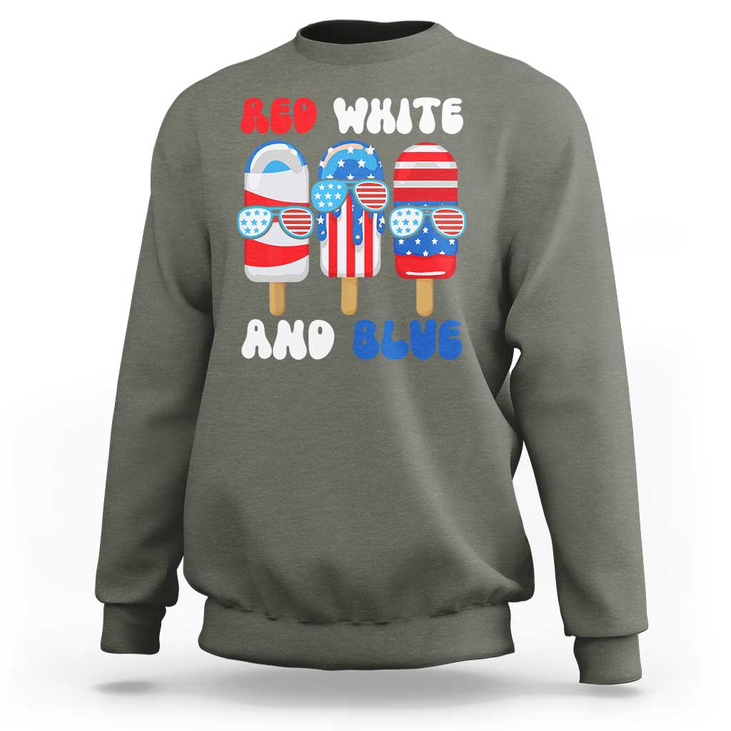 Red White Blue Popsicle 4th of July Sweatshirt Patriotic USA Flag - Wonder Print Shop