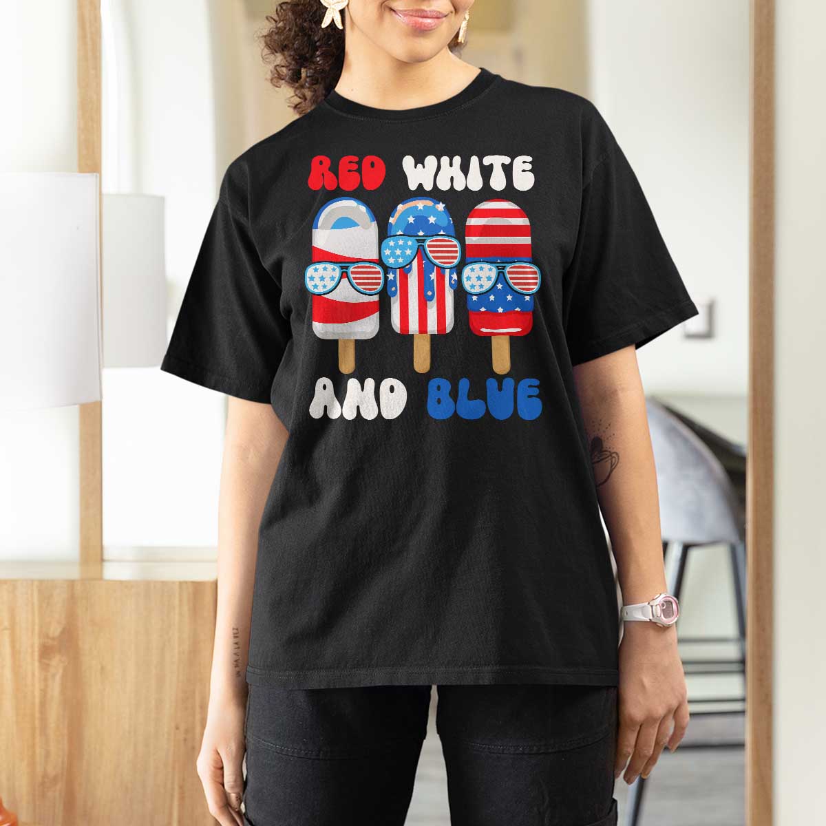 Red White Blue Popsicle 4th of July T Shirt For Women Patriotic USA Flag - Wonder Print Shop