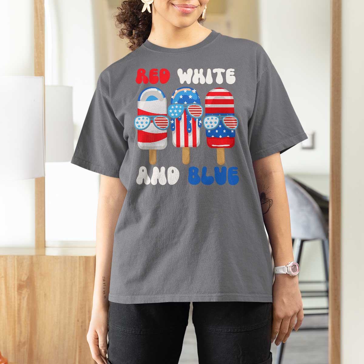 Red White Blue Popsicle 4th of July T Shirt For Women Patriotic USA Flag - Wonder Print Shop