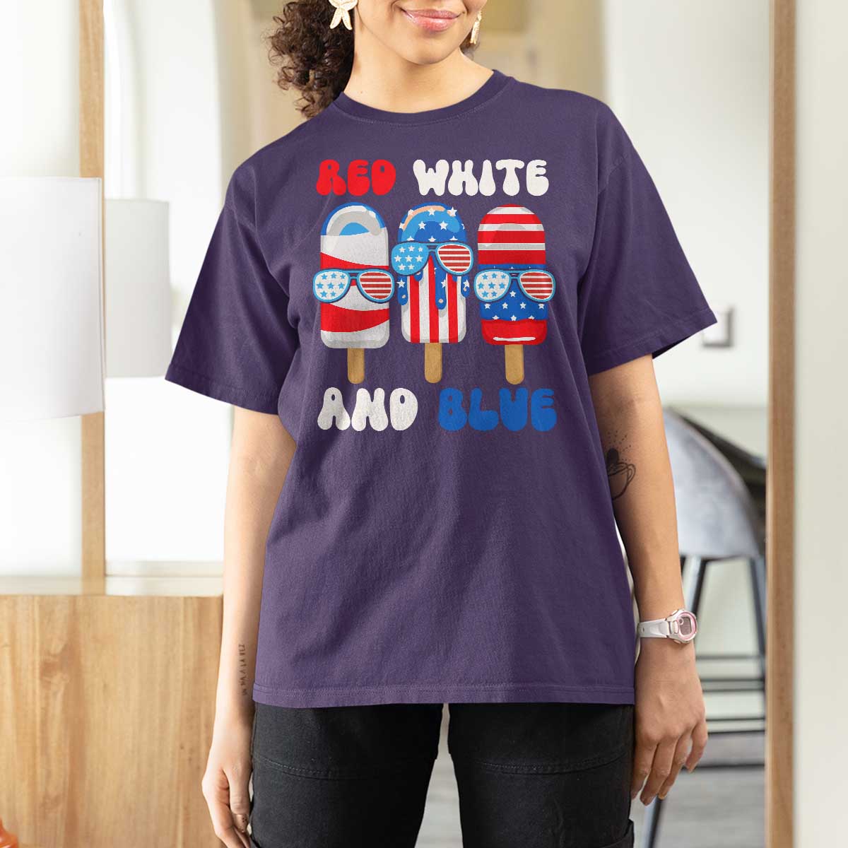 Red White Blue Popsicle 4th of July T Shirt For Women Patriotic USA Flag - Wonder Print Shop