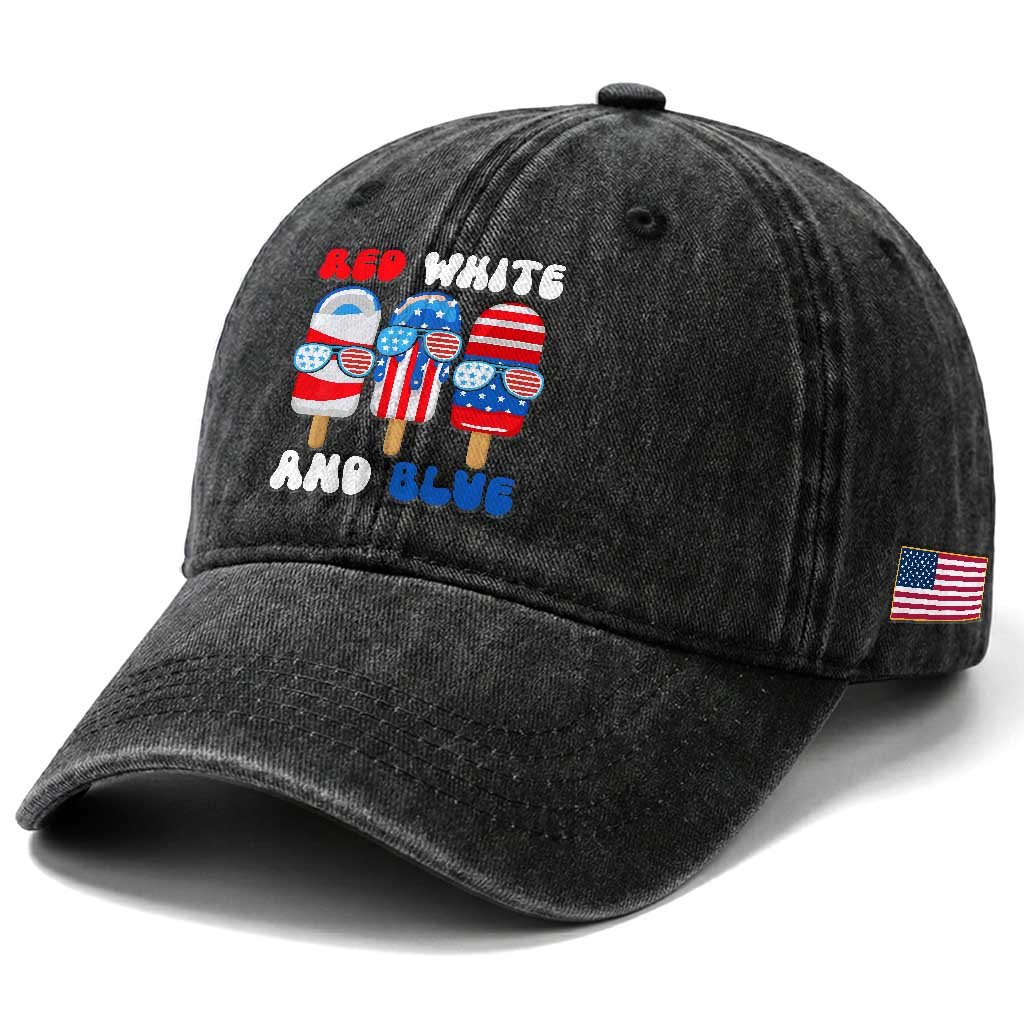 Red White Blue Popsicle 4th of July Washed Cotton Baseball Cap Patriotic USA Flag