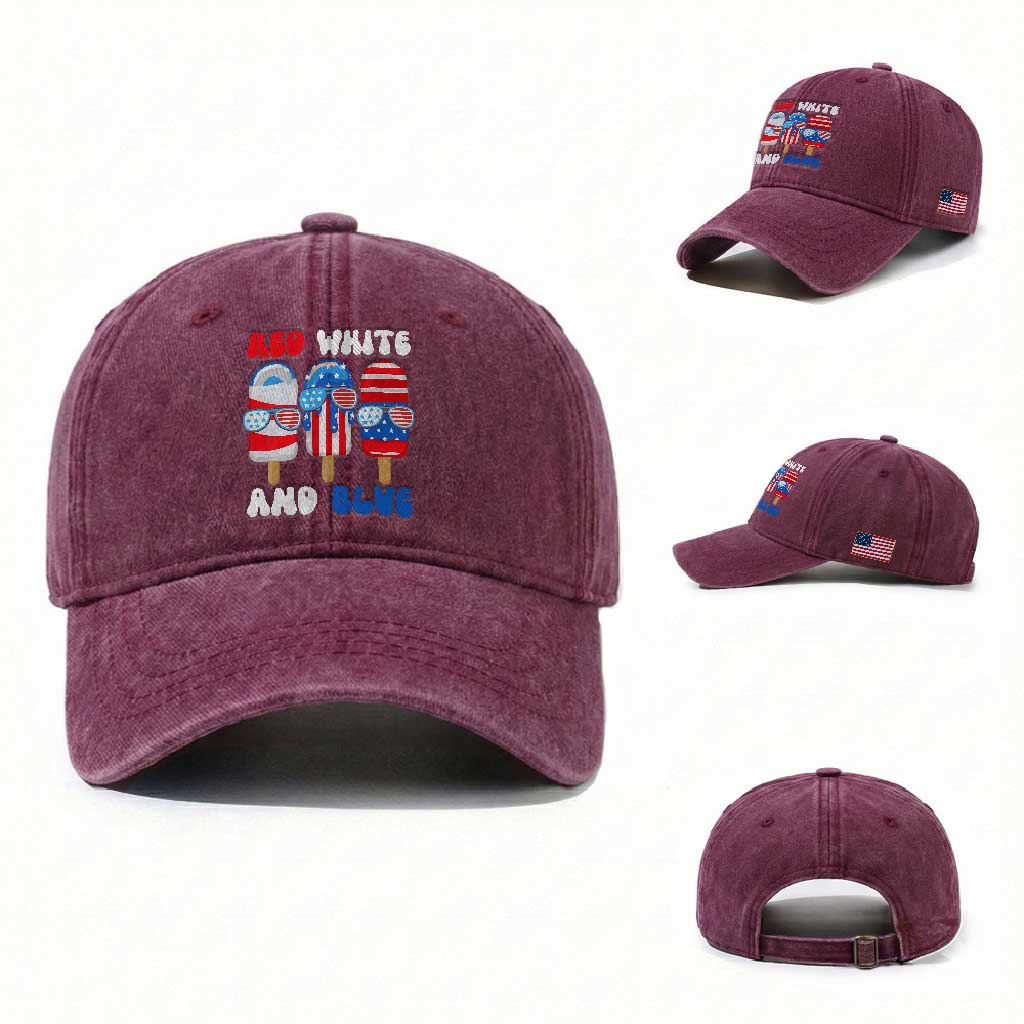 Red White Blue Popsicle 4th of July Washed Cotton Baseball Cap Patriotic USA Flag