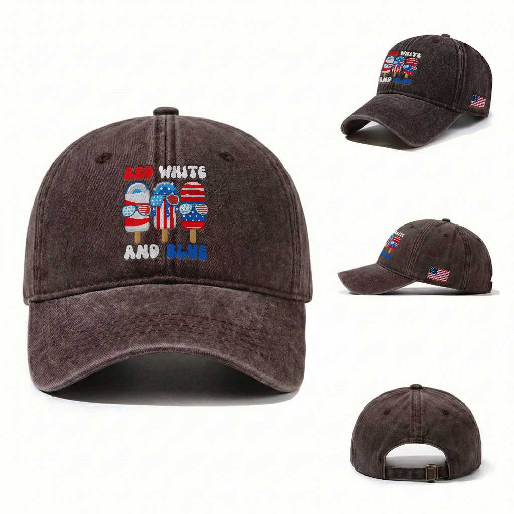 Red White Blue Popsicle 4th of July Washed Cotton Baseball Cap Patriotic USA Flag