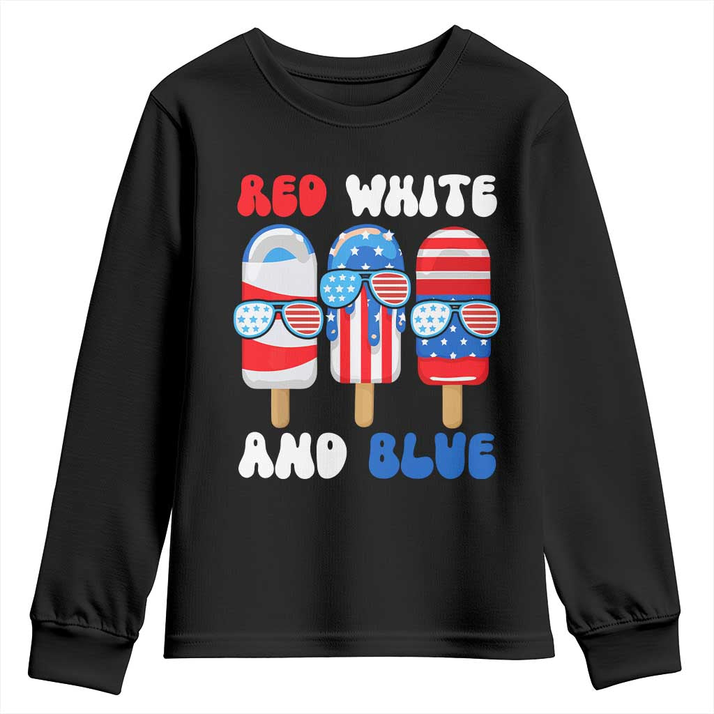 Red White Blue Popsicle 4th of July Youth Sweatshirt Patriotic USA Flag - Wonder Print Shop