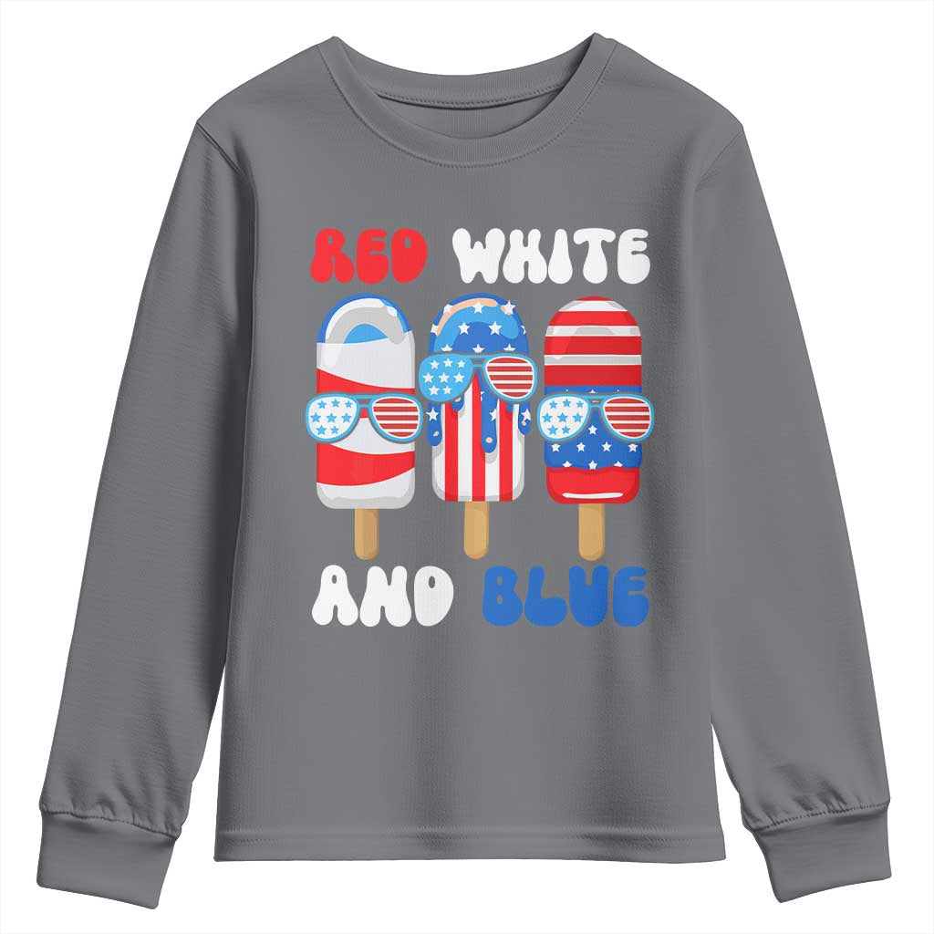 Red White Blue Popsicle 4th of July Youth Sweatshirt Patriotic USA Flag - Wonder Print Shop