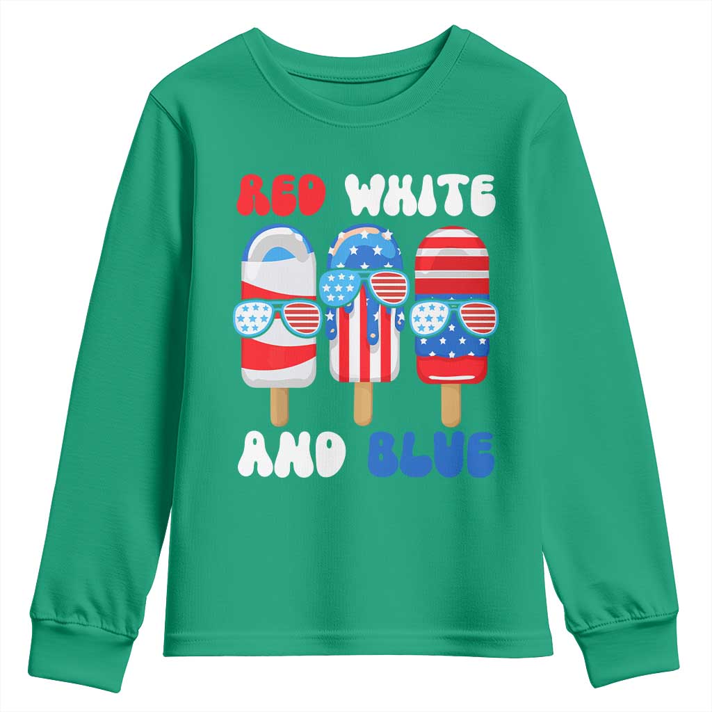 Red White Blue Popsicle 4th of July Youth Sweatshirt Patriotic USA Flag - Wonder Print Shop
