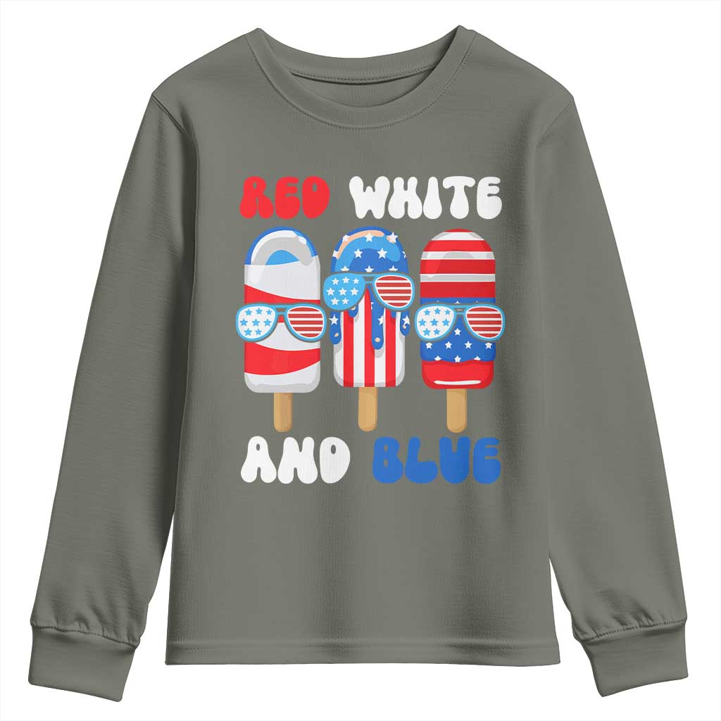 Red White Blue Popsicle 4th of July Youth Sweatshirt Patriotic USA Flag - Wonder Print Shop