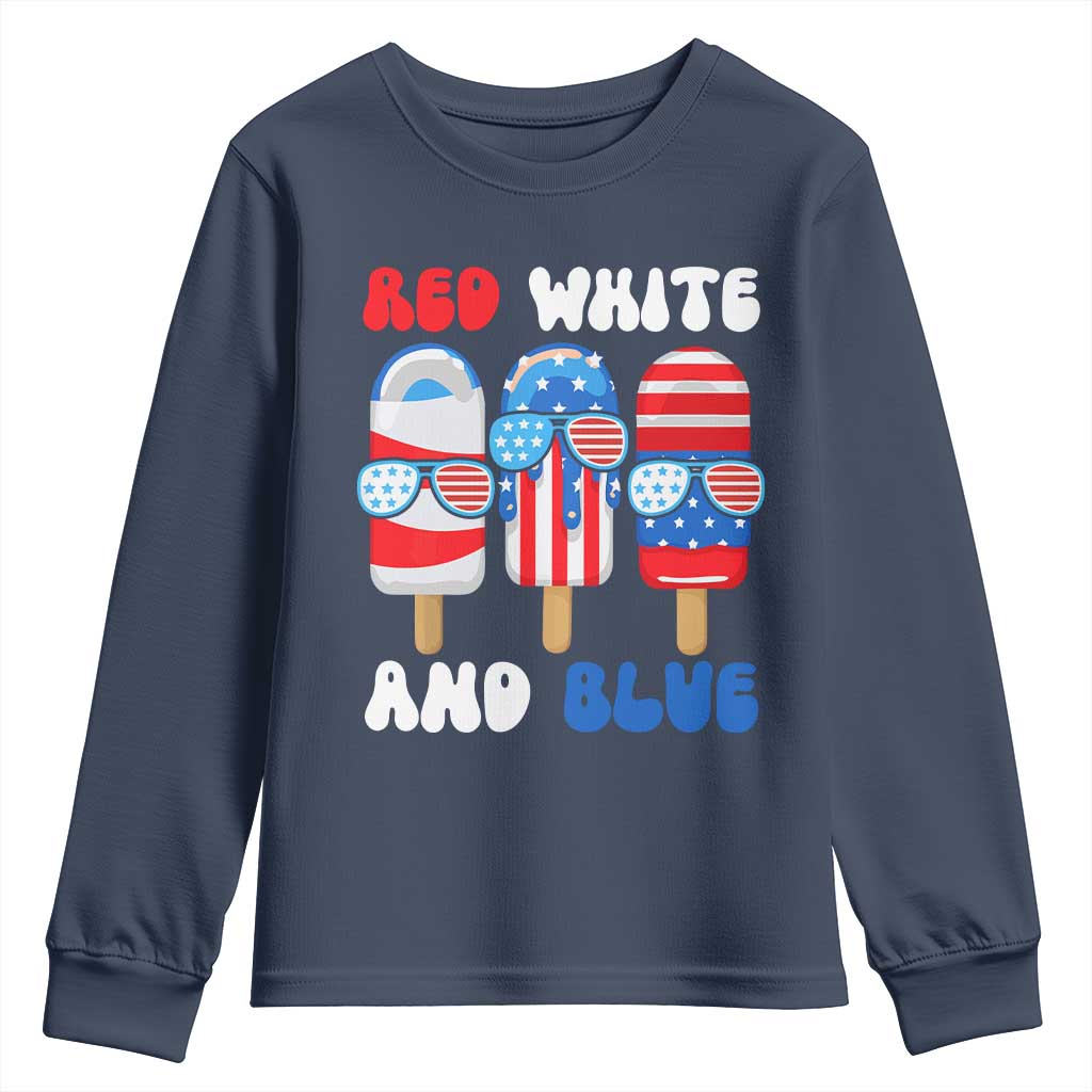 Red White Blue Popsicle 4th of July Youth Sweatshirt Patriotic USA Flag - Wonder Print Shop
