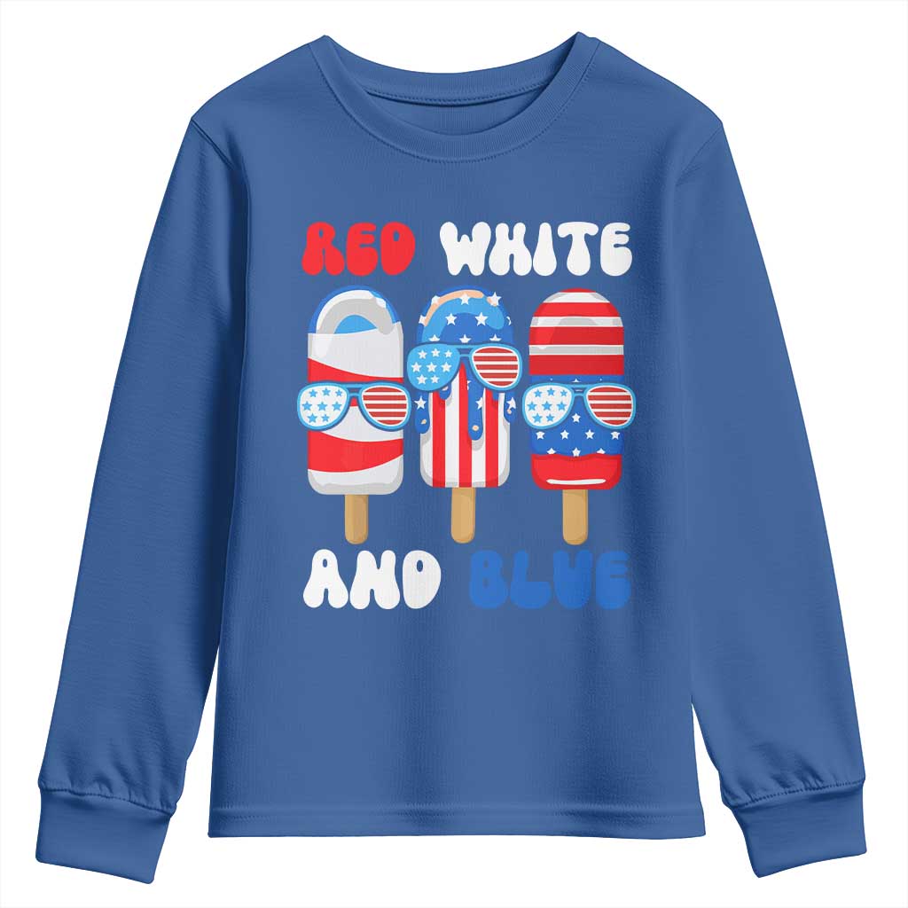 Red White Blue Popsicle 4th of July Youth Sweatshirt Patriotic USA Flag - Wonder Print Shop