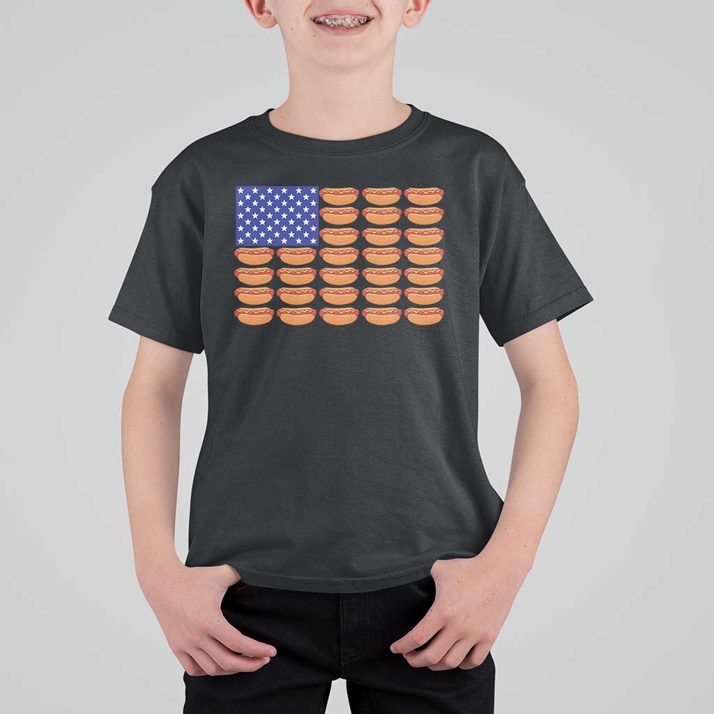 Hot Dog American Flag T Shirt For Kid Funny 4th Of July Patriotic Summer BBQ - Wonder Print Shop