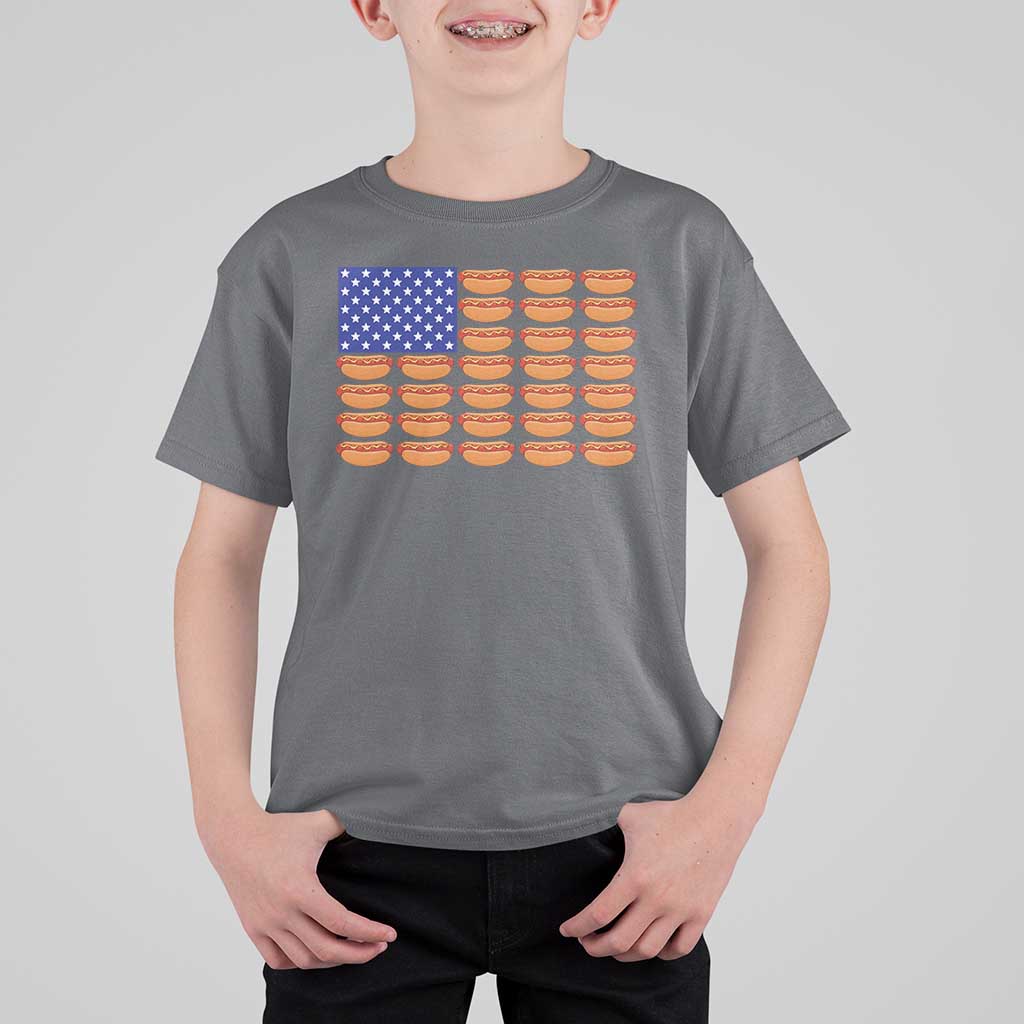 Hot Dog American Flag T Shirt For Kid Funny 4th Of July Patriotic Summer BBQ - Wonder Print Shop