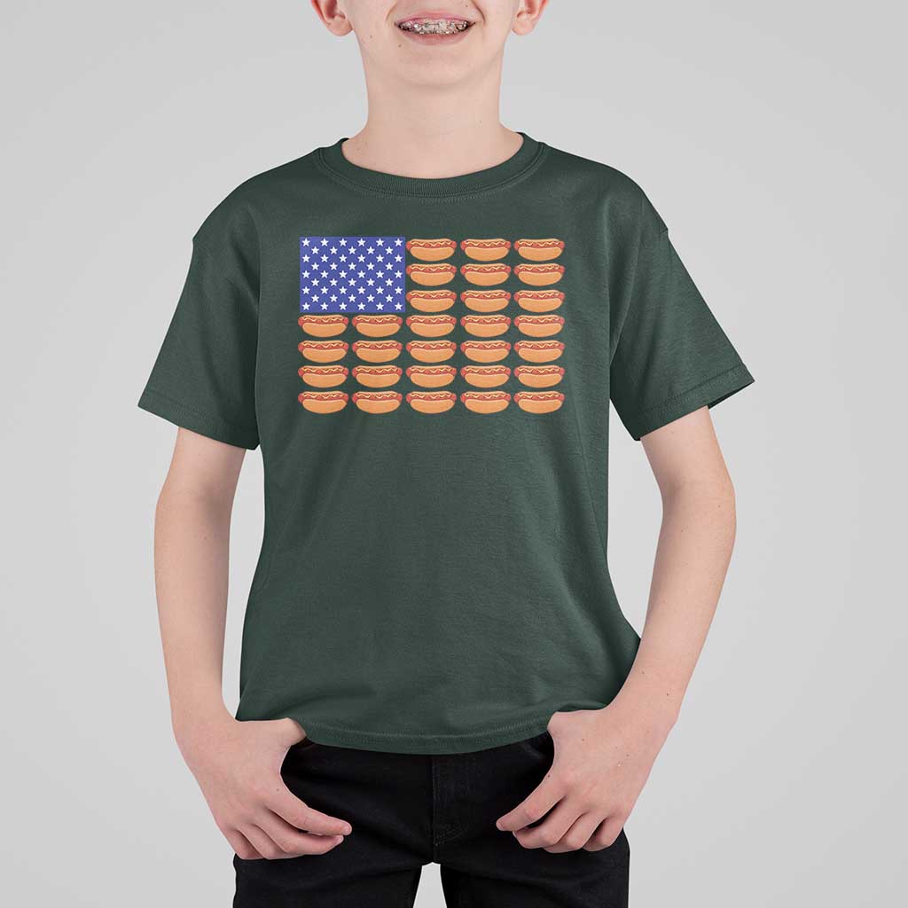 Hot Dog American Flag T Shirt For Kid Funny 4th Of July Patriotic Summer BBQ - Wonder Print Shop