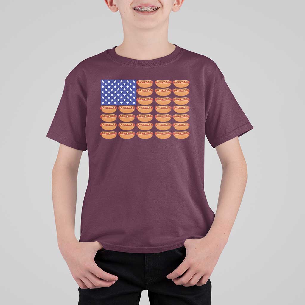 Hot Dog American Flag T Shirt For Kid Funny 4th Of July Patriotic Summer BBQ - Wonder Print Shop
