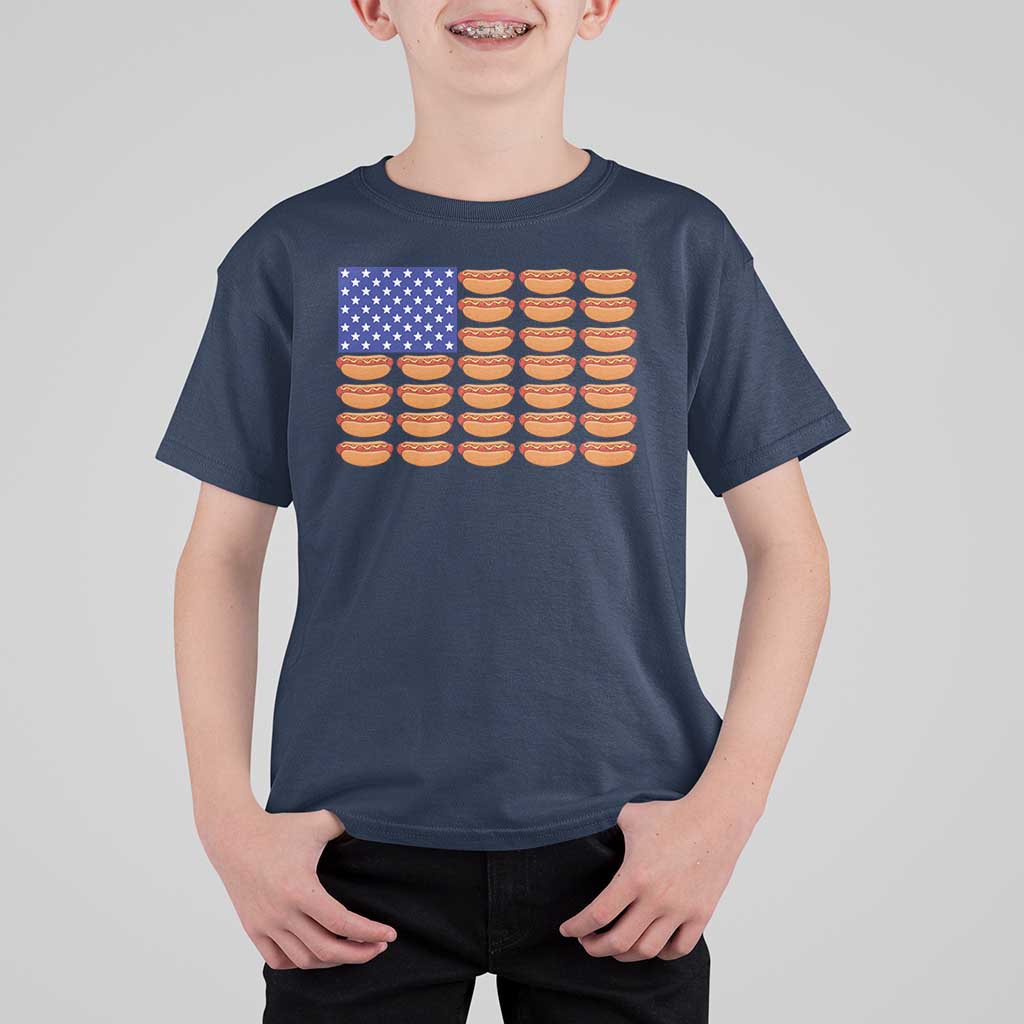 Hot Dog American Flag T Shirt For Kid Funny 4th Of July Patriotic Summer BBQ - Wonder Print Shop