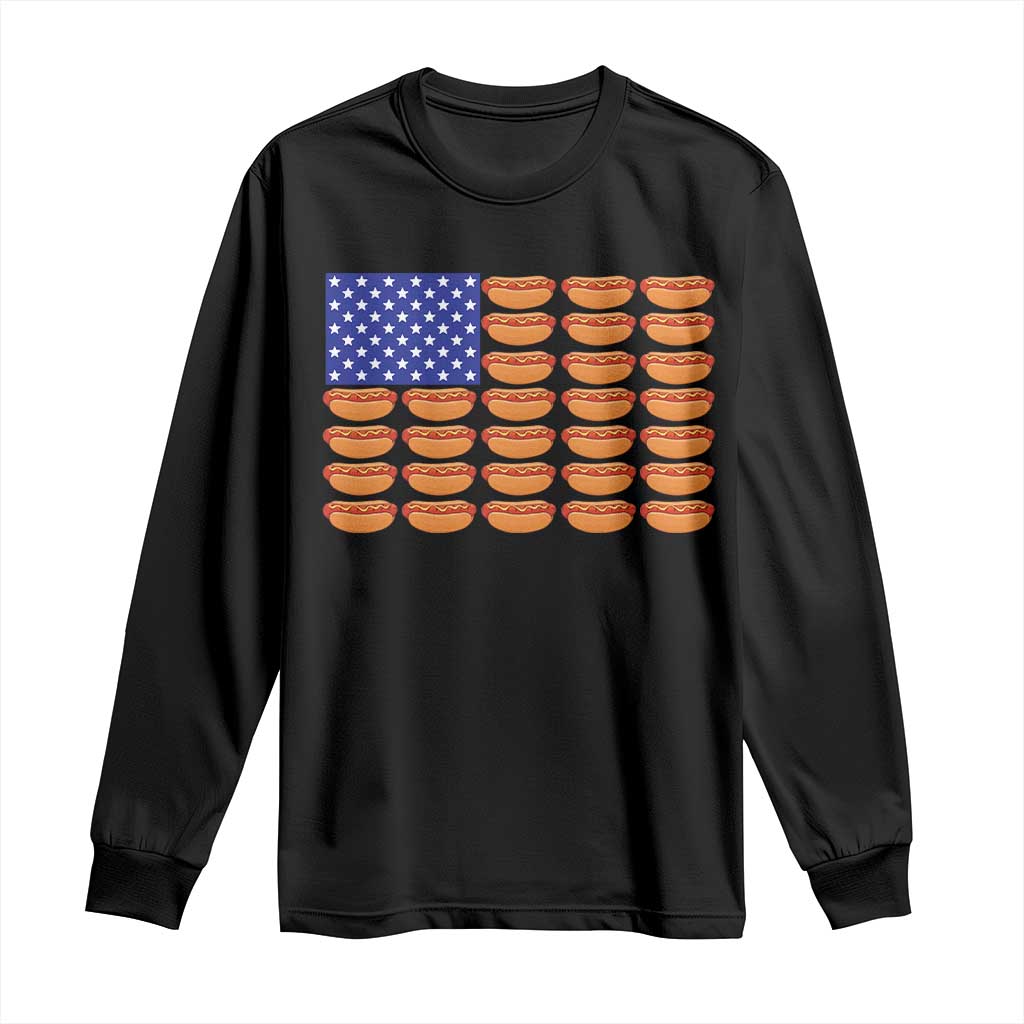 Hot Dog American Flag Long Sleeve Shirt Funny 4th Of July Patriotic Summer BBQ - Wonder Print Shop
