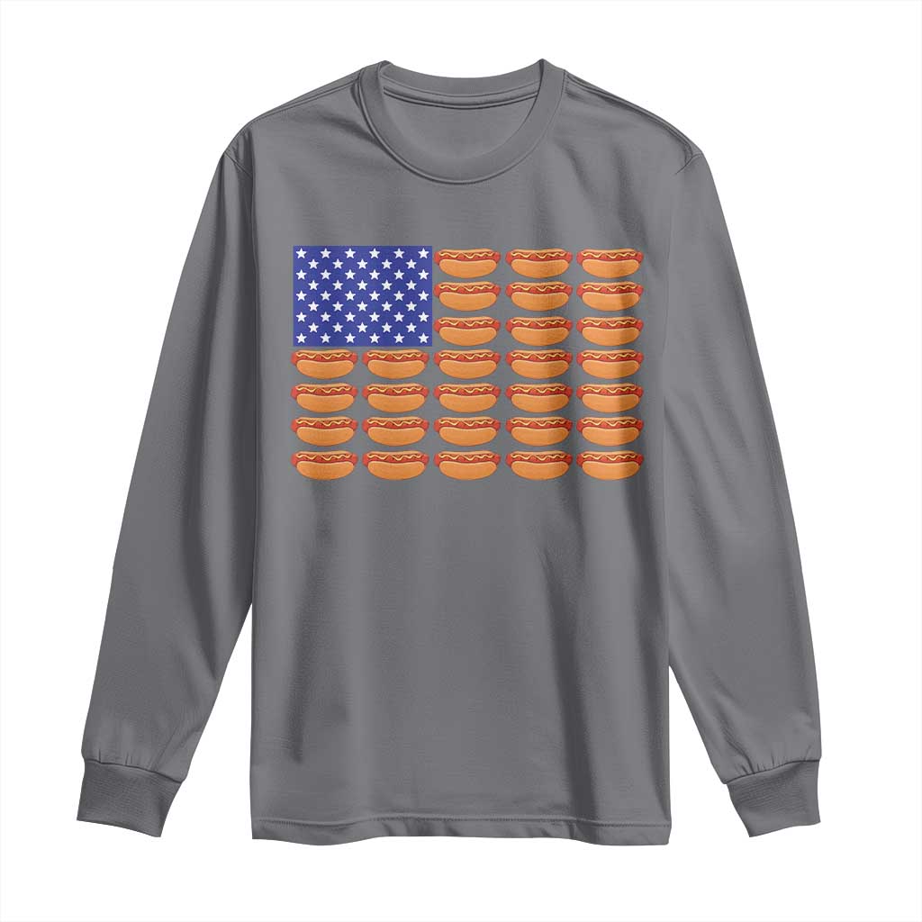 Hot Dog American Flag Long Sleeve Shirt Funny 4th Of July Patriotic Summer BBQ - Wonder Print Shop