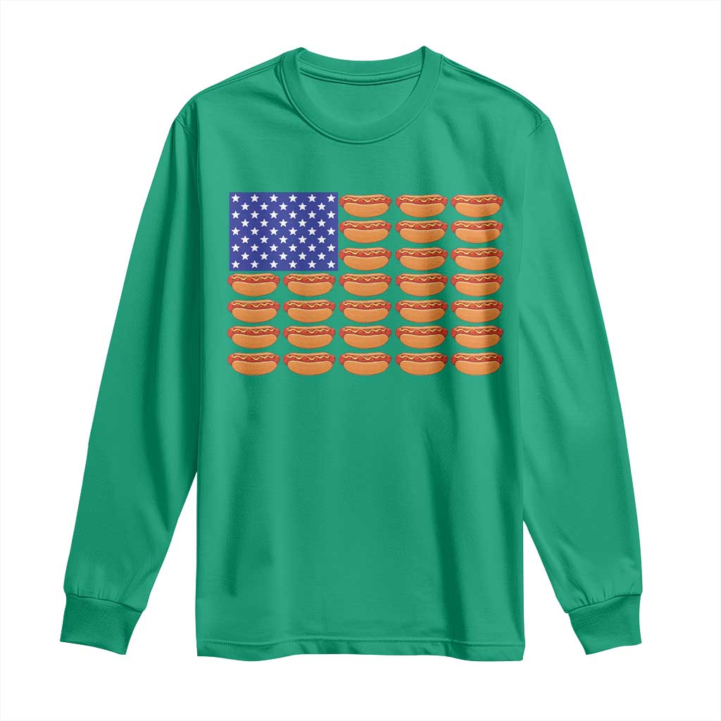Hot Dog American Flag Long Sleeve Shirt Funny 4th Of July Patriotic Summer BBQ - Wonder Print Shop