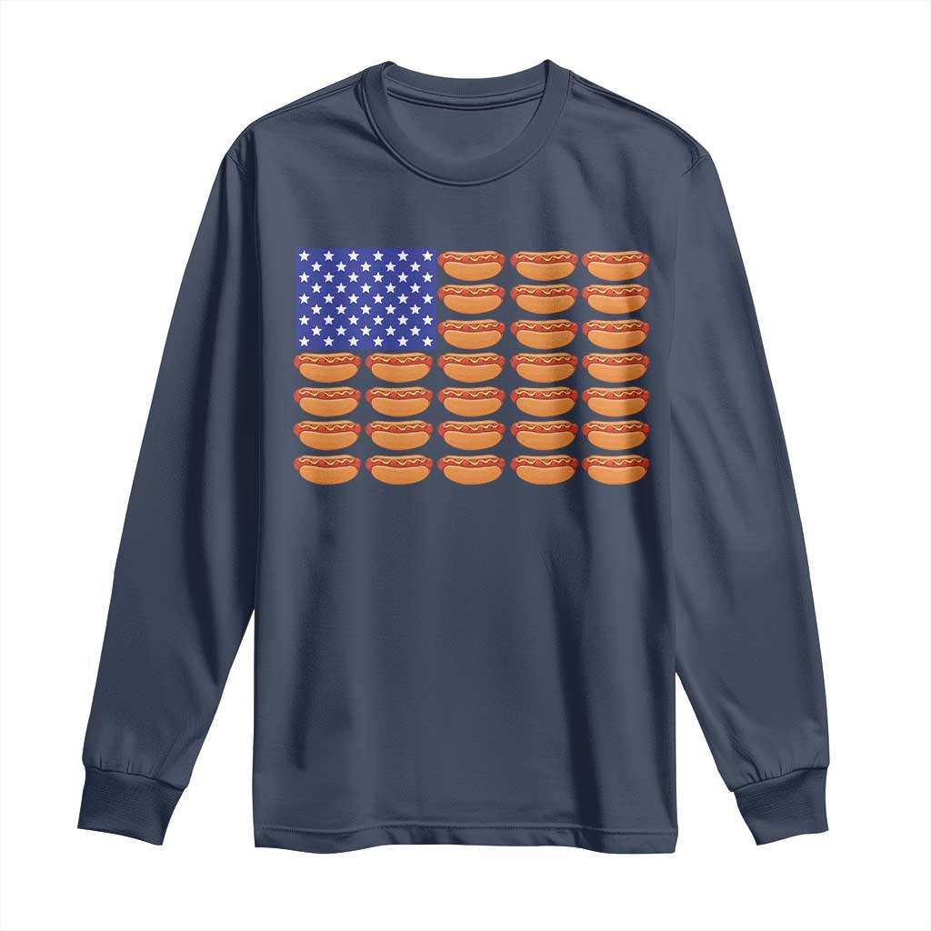 Hot Dog American Flag Long Sleeve Shirt Funny 4th Of July Patriotic Summer BBQ - Wonder Print Shop