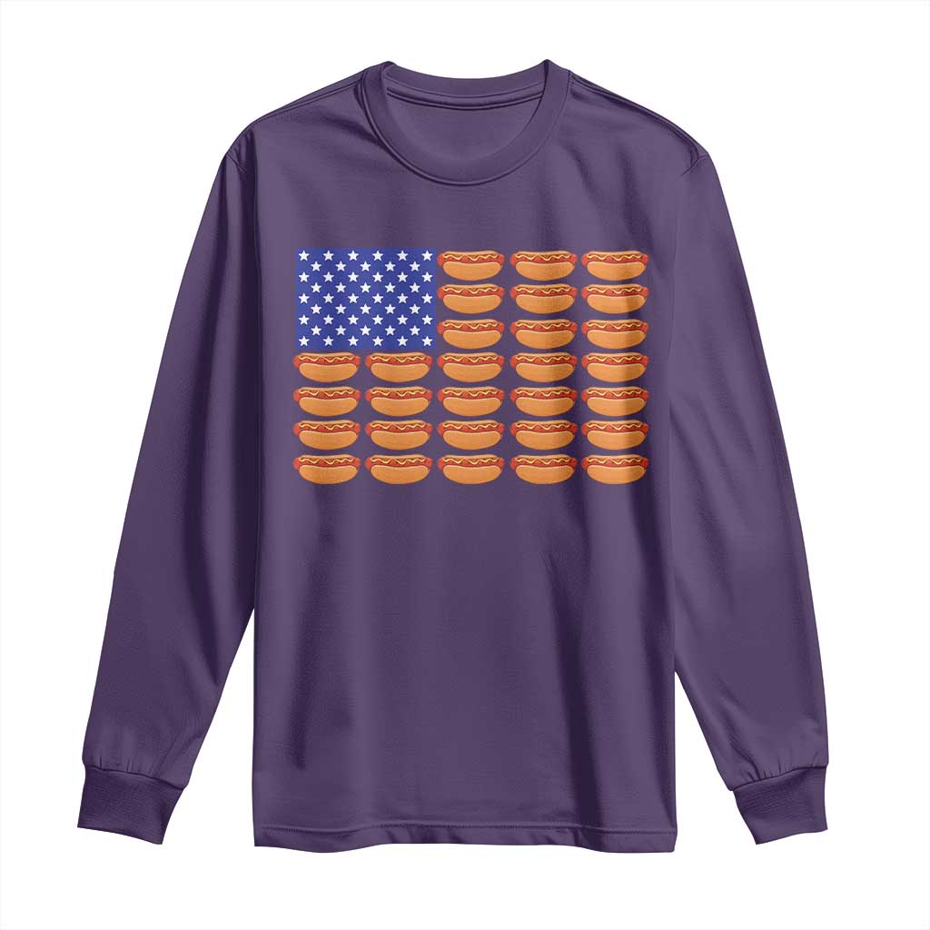 Hot Dog American Flag Long Sleeve Shirt Funny 4th Of July Patriotic Summer BBQ - Wonder Print Shop