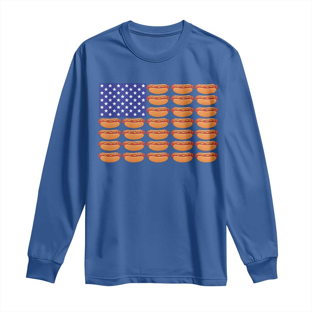 Hot Dog American Flag Long Sleeve Shirt Funny 4th Of July Patriotic Summer BBQ - Wonder Print Shop