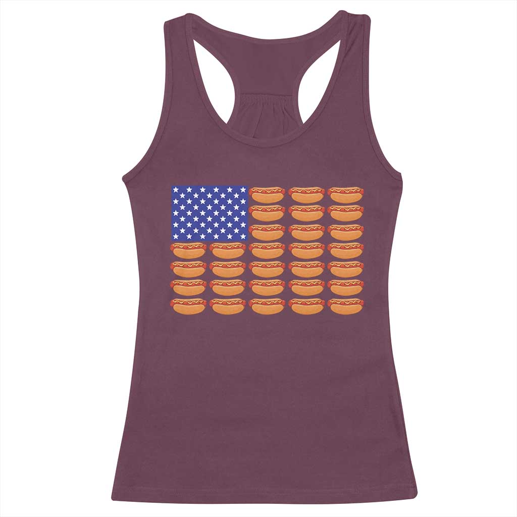 Hot Dog American Flag Racerback Tank Top Funny 4th Of July Patriotic Summer BBQ - Wonder Print Shop