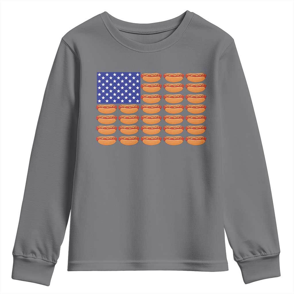 Hot Dog American Flag Youth Sweatshirt Funny 4th Of July Patriotic Summer BBQ - Wonder Print Shop