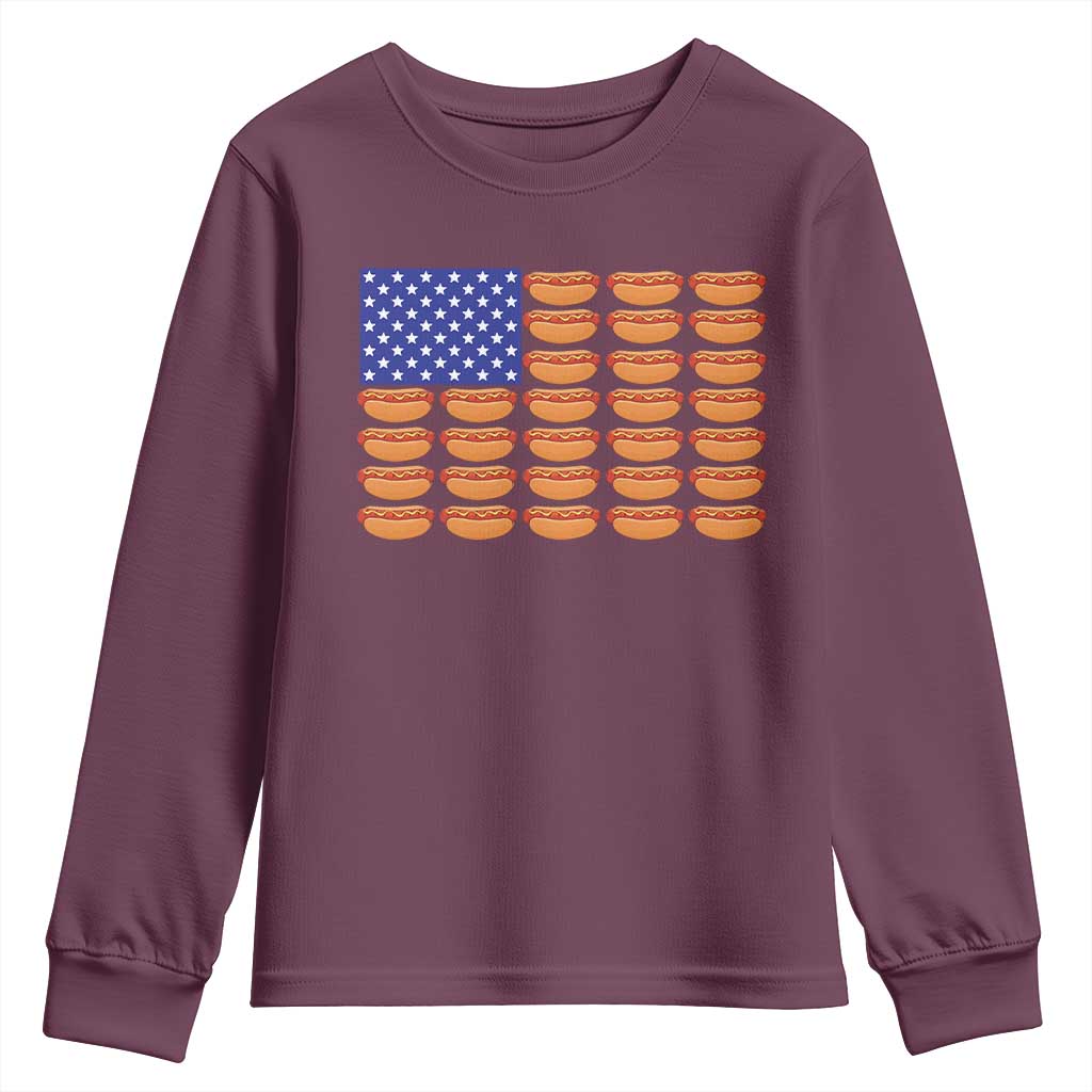 Hot Dog American Flag Youth Sweatshirt Funny 4th Of July Patriotic Summer BBQ - Wonder Print Shop