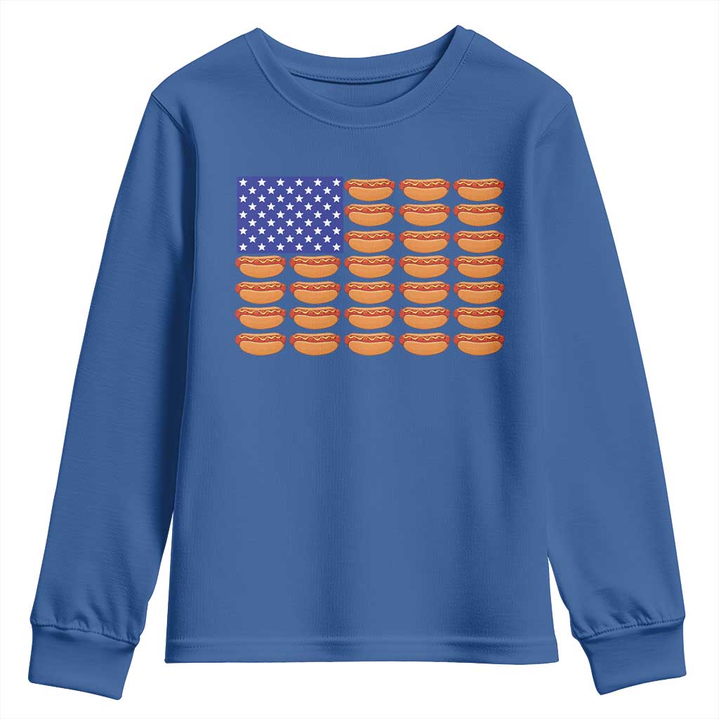 Hot Dog American Flag Youth Sweatshirt Funny 4th Of July Patriotic Summer BBQ - Wonder Print Shop