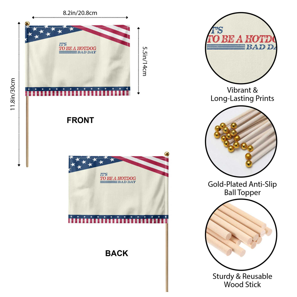 It's A Bad Day To Be A HotDog Patriotic Handheld Flag Funny 4th Of July Summer BBQ