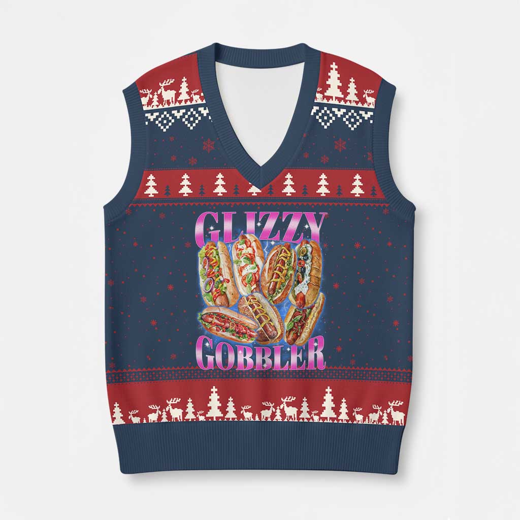 Glizzy Gobbler Hot Dog Meme V-Neck Knit Sweater Vest Meme Hilarious Hotdog Glizzy Lovers - Wonder Print Shop