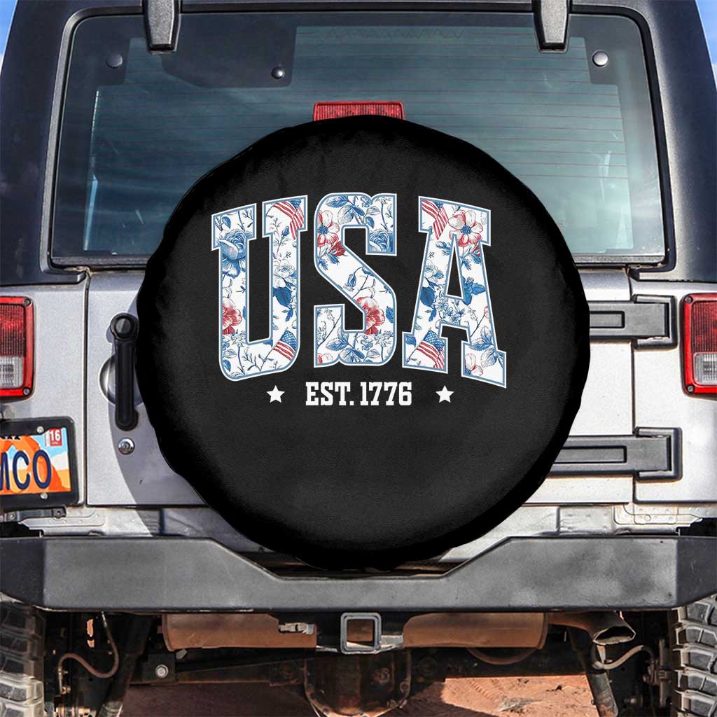 Floral USA Spare Tire Cover Est 1776 Patriotic American Girl 4th of July - Wonder Print Shop