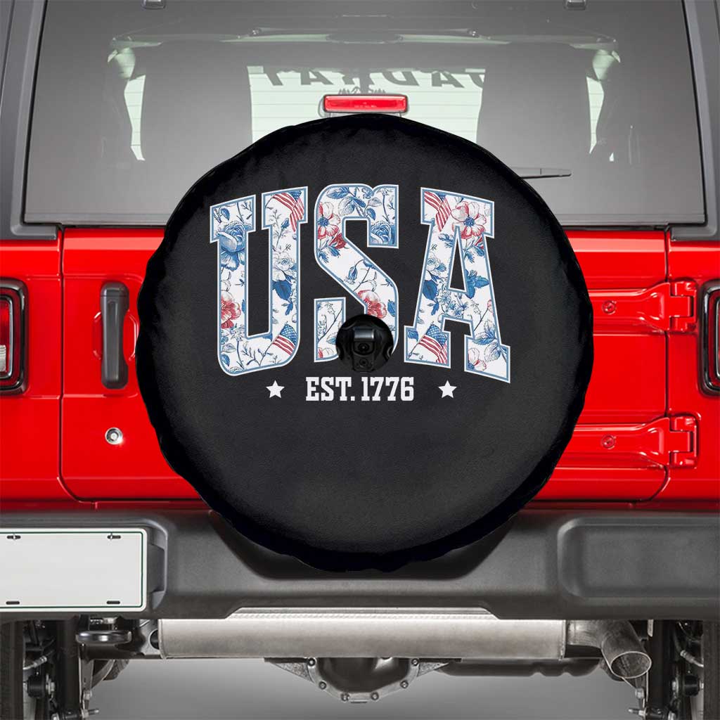 Floral USA Spare Tire Cover Est 1776 Patriotic American Girl 4th of July - Wonder Print Shop