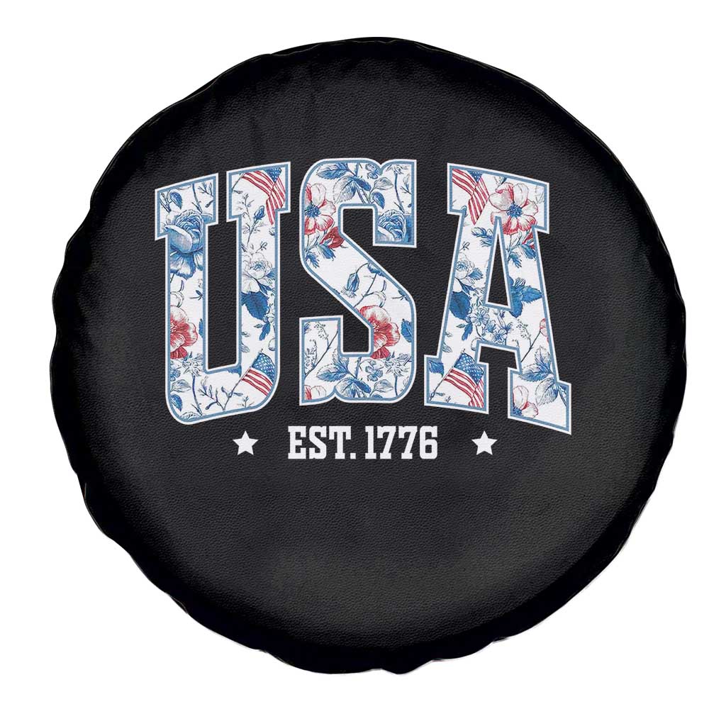 Floral USA Spare Tire Cover Est 1776 Patriotic American Girl 4th of July - Wonder Print Shop