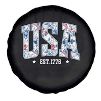 Floral USA Spare Tire Cover Est 1776 Patriotic American Girl 4th of July - Wonder Print Shop