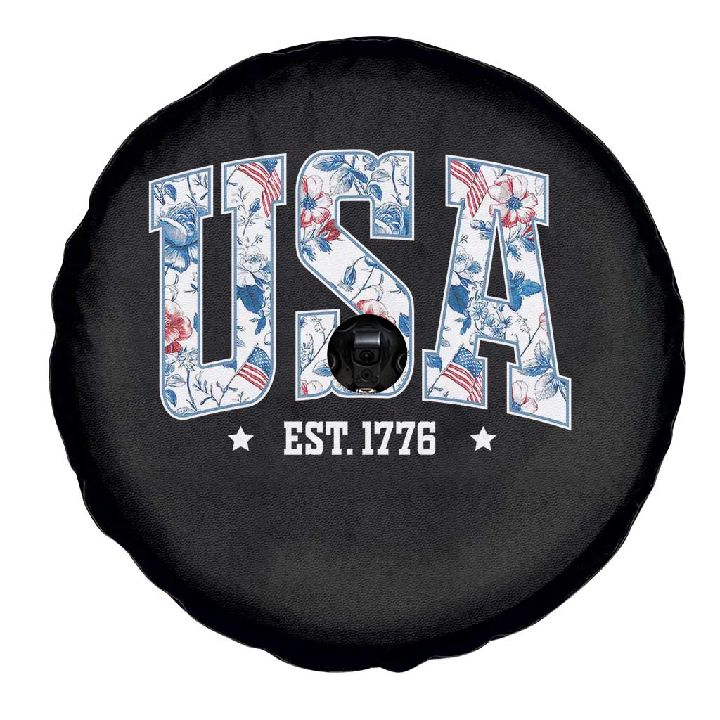 Floral USA Spare Tire Cover Est 1776 Patriotic American Girl 4th of July - Wonder Print Shop