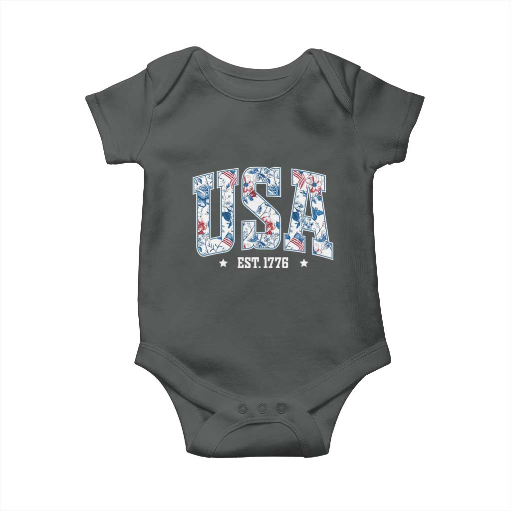 Floral USA Baby Onesie Est 1776 Patriotic American Girl 4th of July - Wonder Print Shop