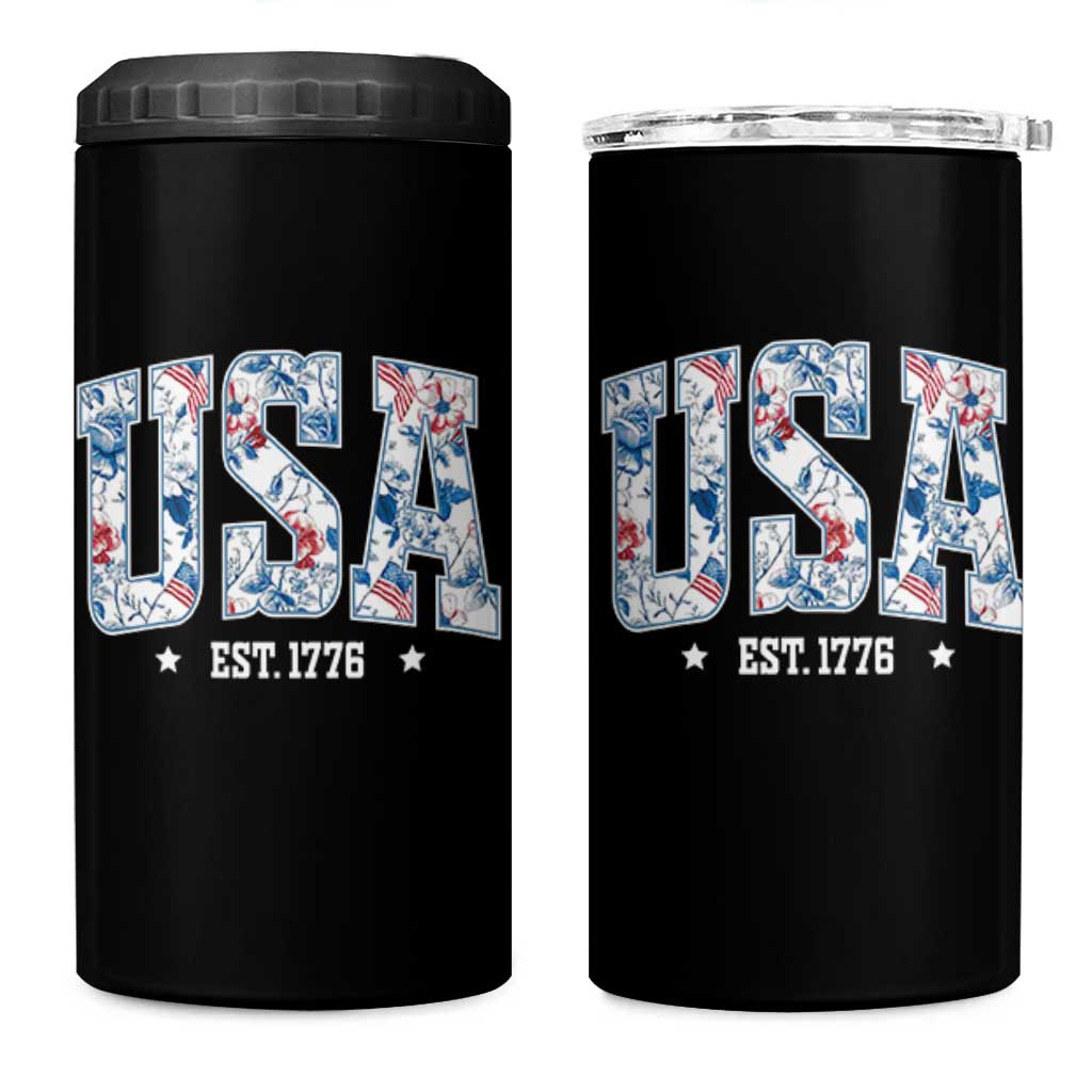Floral USA 4 in 1 Can Cooler Tumbler Est 1776 Patriotic American Girl 4th of July - Wonder Print Shop