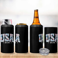 Floral USA 4 in 1 Can Cooler Tumbler Est 1776 Patriotic American Girl 4th of July - Wonder Print Shop