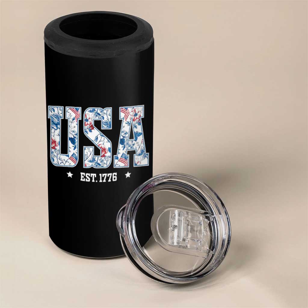 Floral USA 4 in 1 Can Cooler Tumbler Est 1776 Patriotic American Girl 4th of July - Wonder Print Shop